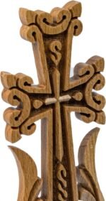 HandCraftoria Unique Wooden Table cross standing Wooden Armenian cross with Ararat and Pomegranate Ornaments Cross for Desk best Armenian gift souvenir (Beige) - Image 5