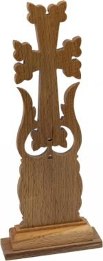 HandCraftoria Unique Wooden Table cross standing Wooden Armenian cross with Ararat and Pomegranate Ornaments Cross for Desk best Armenian gift souvenir (Beige) - Image 6