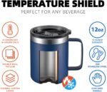 12 oz Insulated Travel Coffee Mug with Handle, Navy | Stainless Steel Coffee Tumbler with Lid, Double Wall Vacuum Thermal Cup for Camping - Image 5