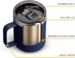 12 oz Insulated Travel Coffee Mug with Handle, Navy | Stainless Steel Coffee Tumbler with Lid, Double Wall Vacuum Thermal Cup for Camping - Image 6