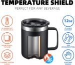 12 oz Insulated Travel Coffee Mug with Handle, Black | Stainless Steel Coffee Tumbler with Lid, Double Wall Vacuum Thermal Cup for Camping - Image 5