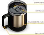 12 oz Insulated Travel Coffee Mug with Handle, Black | Stainless Steel Coffee Tumbler with Lid, Double Wall Vacuum Thermal Cup for Camping - Image 6
