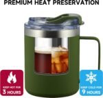 12oz Insulated Travel Coffee Mug with Handle, Army Green | Stainless Steel Coffee Tumbler with Lid, Double Wall Vacuum Thermal Cup for Camping - Image 4