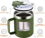 12oz Insulated Travel Coffee Mug with Handle, Army Green | Stainless Steel Coffee Tumbler with Lid, Double Wall Vacuum Thermal Cup for Camping - Image 5