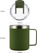 12oz Insulated Travel Coffee Mug with Handle, Army Green | Stainless Steel Coffee Tumbler with Lid, Double Wall Vacuum Thermal Cup for Camping - Image 6