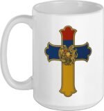 Christian Armenian Coat of Arms with Cross - Armenia Flag Ceramic Mug, White, 15oz - Image 2