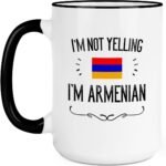 Funny Armenian Gifts. I'm Not Yelling I'm Armenian Coffee Cups. Ceramic Mug. Armenia Proud Gift Idea Featuring The Armenian Flag. (15 oz Black Handle/Rim) - Image 2