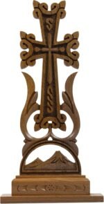 HandCraftoria Unique Wooden Table Cross Standing Wooden Armenian Cross with Ararat Cross for Desk Best Armenian Gift Souvenir masis (Beige) - Image 2