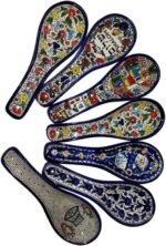 Bethlehem Gifts TM 10" Armenian Ceramic Hand-Painted Cooking Spoon Rest Ladle Holder (Blue Flowers) - Image 3