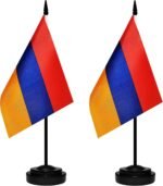 Armenia Desk Flag Set, 2 Pack Armenian Table Office Flags, Small Mini Desktop Flag With 12" Solid Black Pole, Black Base, Miniature Desktop Flag - Image 2