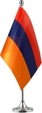 GentleGirl.USA Armenia Table Flags,Stick Small Mini Armenian Flag Office Desk Flag on Stand with Stand Base, International Festival Decoration,Armenian Theme Party Decoration,Home Desk Decoration - Image 2