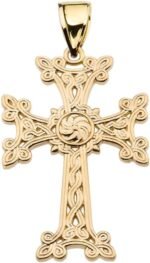 Middle Eastern Jewelry 14k Yellow Gold Eternity Khachkar Armenian Cross Pendant (Small) - Image 2